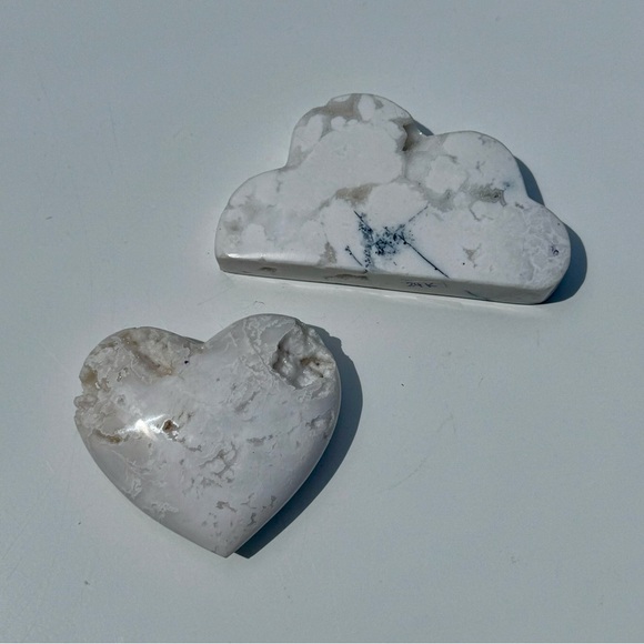 White Plume Agate Heart & Cloud Druzy Set - Picture 1 of 3
